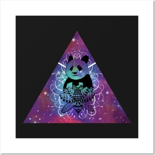 Black Panda in watercolor space background Posters and Art